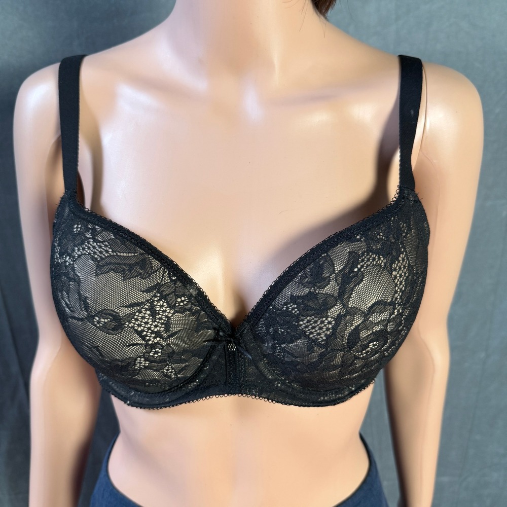 Wacoal Halo Lace Underwire Bra 38B Black Nude Floral  Excellent